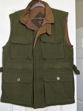 Duxbak Olive Canvas Utility Vest with Brown Corduroy Trim
